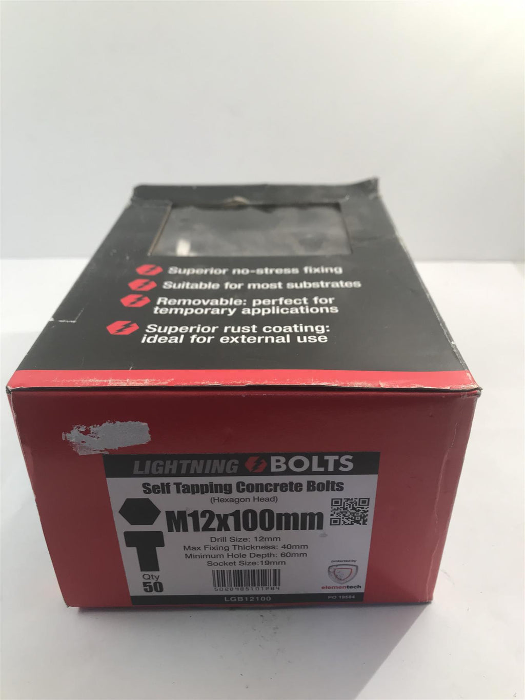 Lightning Bolt - Hex Head M12 x 100mm - Concrete Bolts - Box of 50  LGB12100