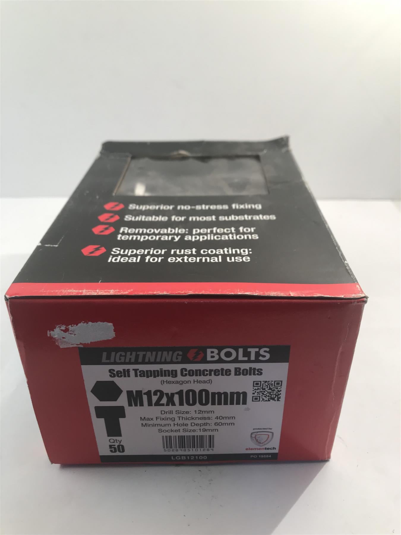 Lightning Bolt - Hex Head M12 x 100mm - Concrete Bolts - Box of 50  LGB12100