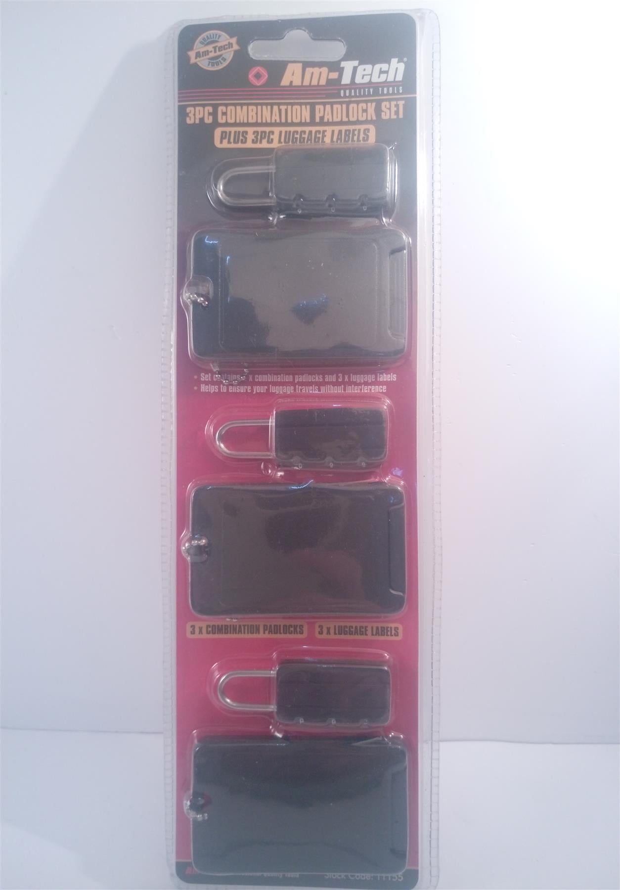 Amtech 3pc combination Padlock and Luggage Label Set  T1155