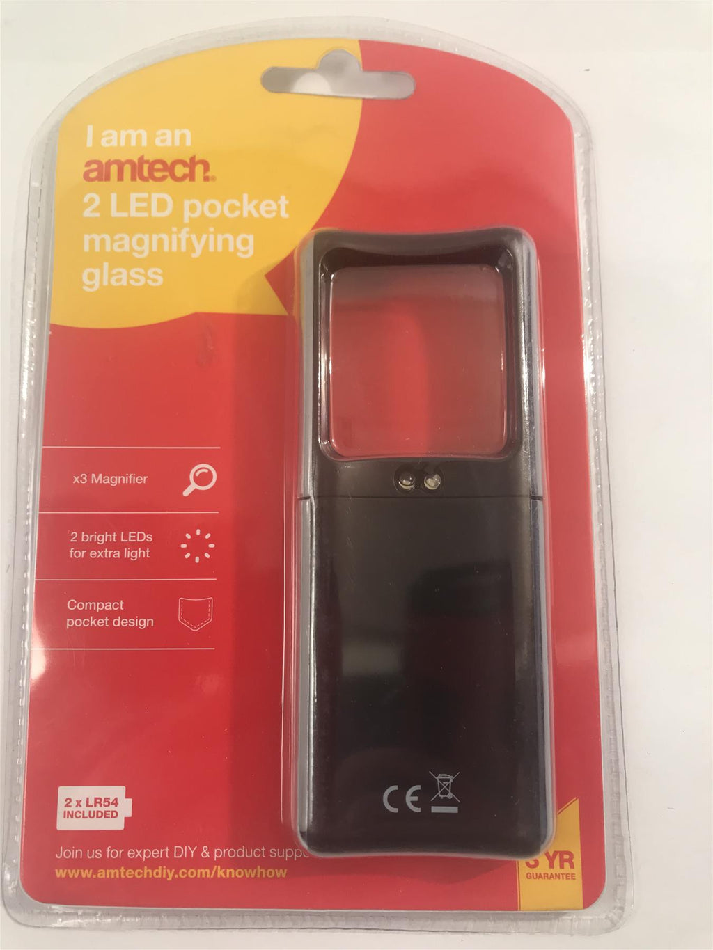 Amtech S2928 2 LED Pocket Magnifying Glass X3 Magnifier