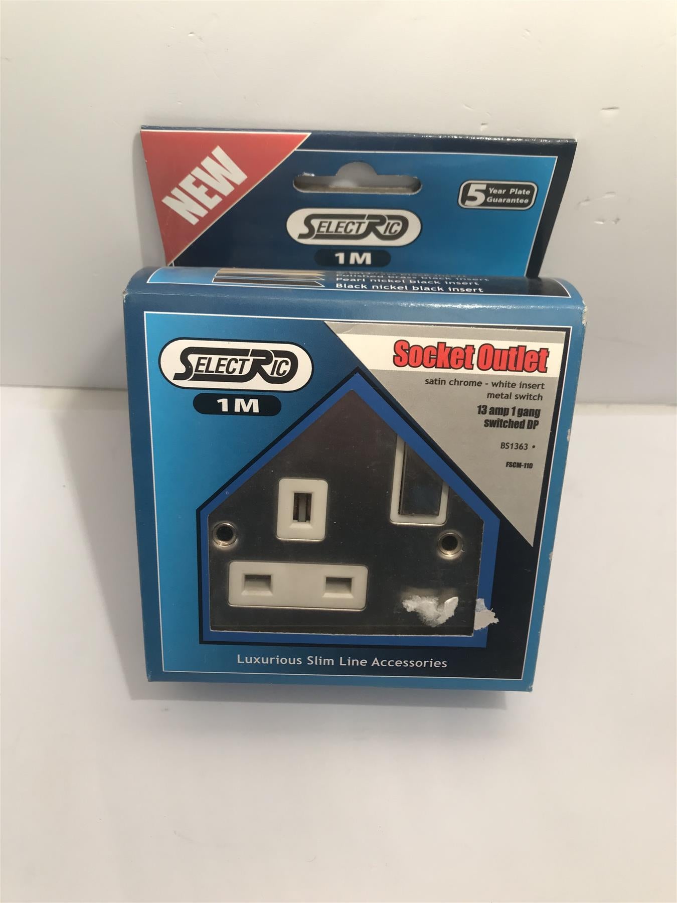 13amp 1 Gang Satin Chrome White Insert Metal DP Switch Socket Slim FSCM-110