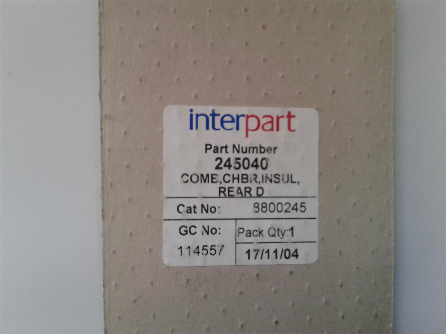 NEW Baxi 245040 combustion chamber insulation rear