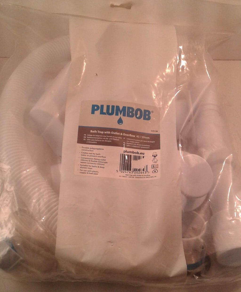 PLUMBOB BATH TRAP WITH OUTLET  & OVERFLOW 40/50MM 329199
