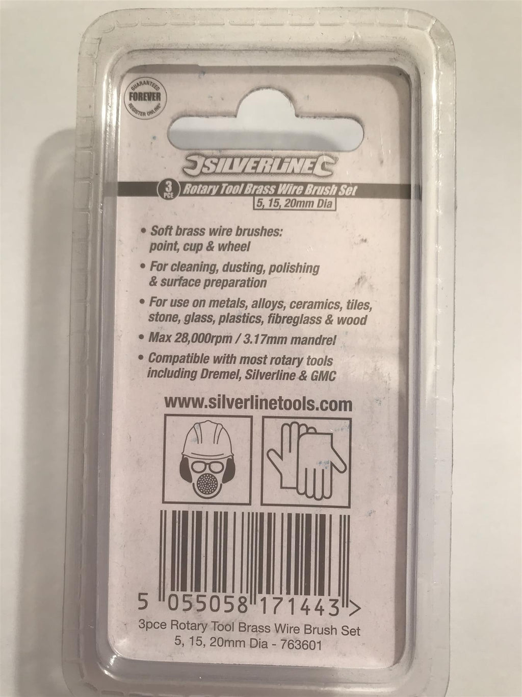 Silverline 3pc Rotary Tool Brass Wire Brush Set 5, 15, 20mm Dia. 763601