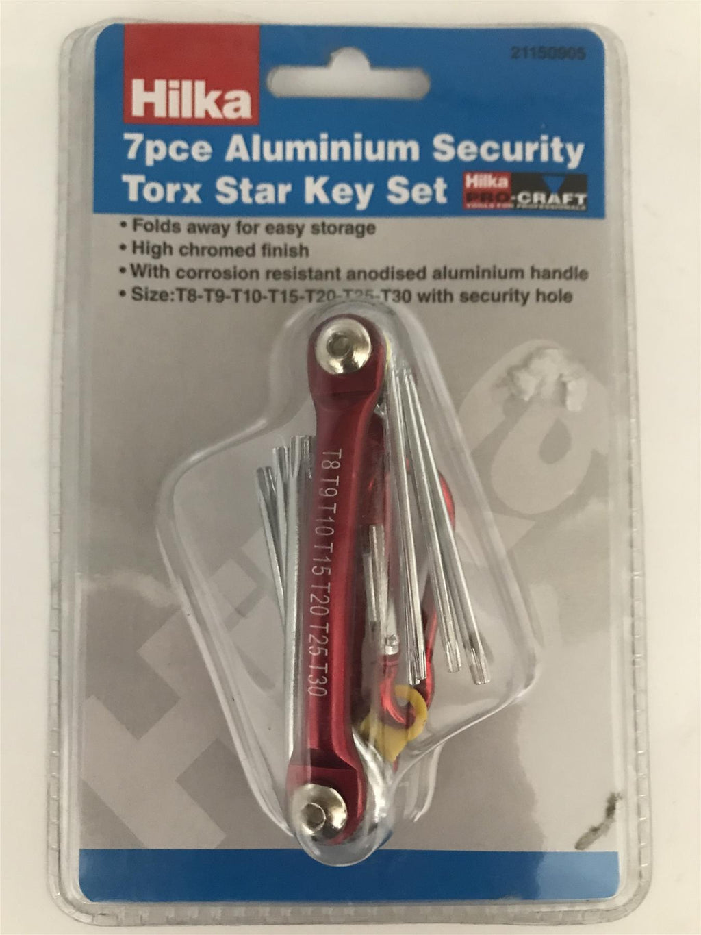 Hilka 7pc Torx Aluminium Security Keys T8 T9 T10 T15 T20 T25 & T30