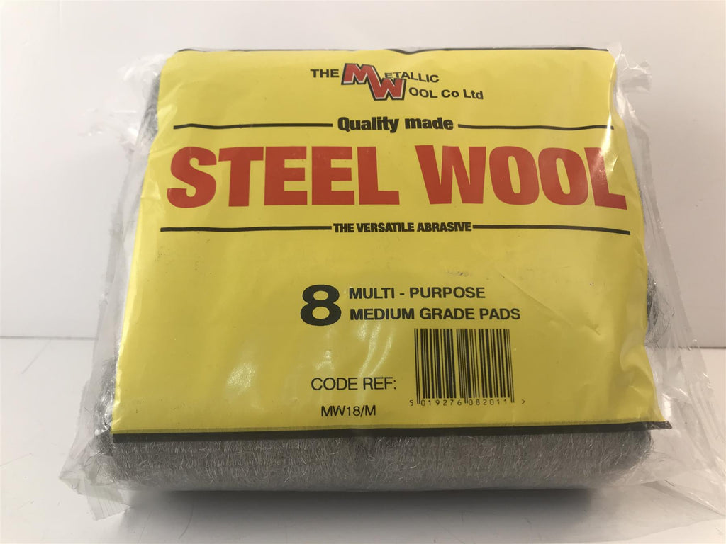Metallic Wool Steel Pads Medium Grade Pads 8 Pack