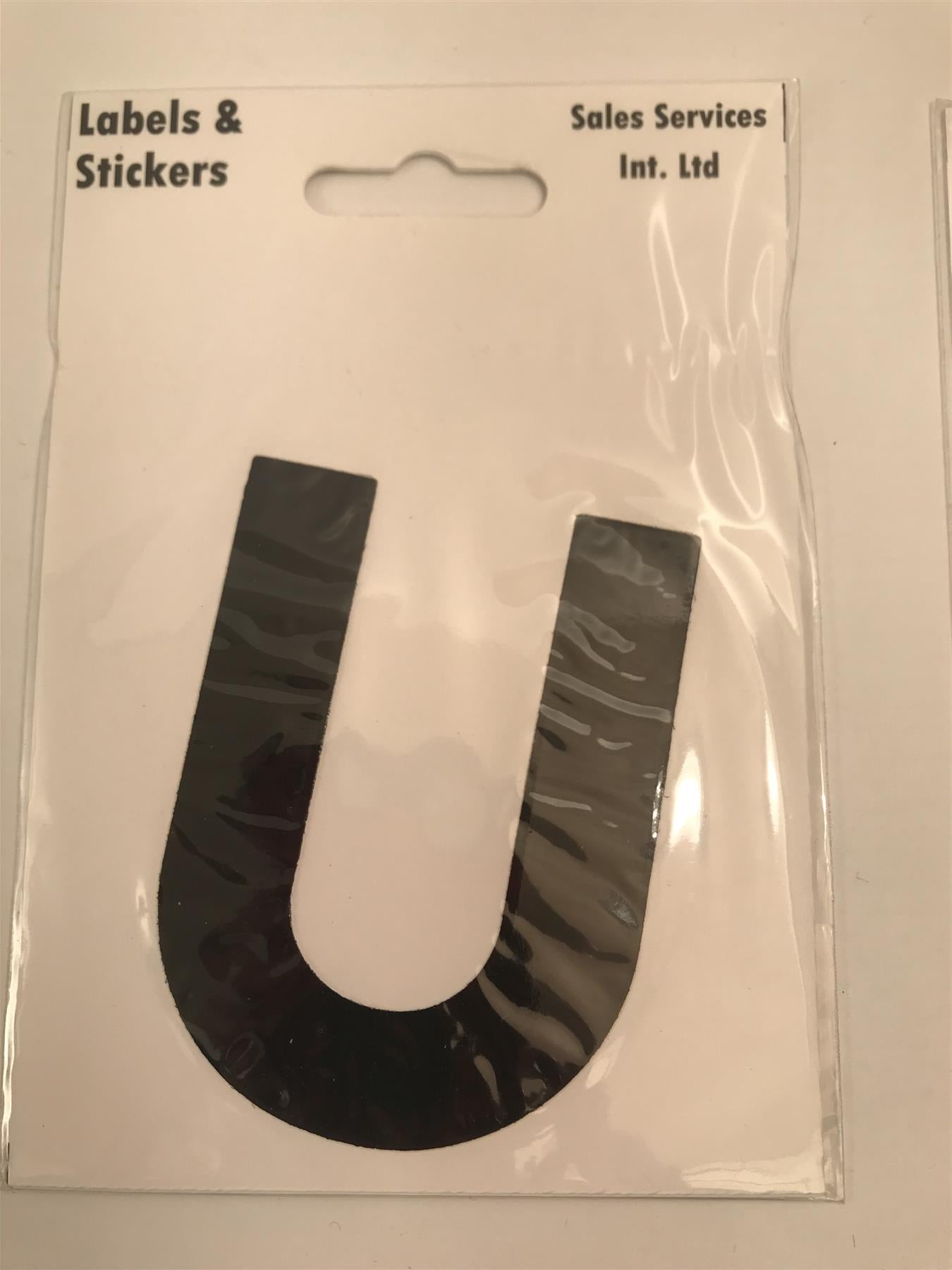 Black Letter U Self Adhesive Waterproof Sticker 8 x 6cm