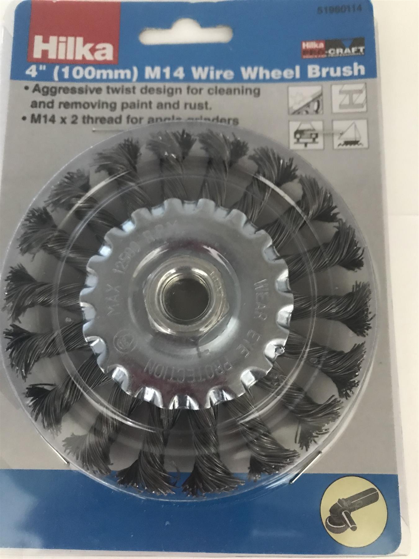 Hilka 4" (100mm) M14 Wire Wheel Brush - Rust and Paint Remover 51960114