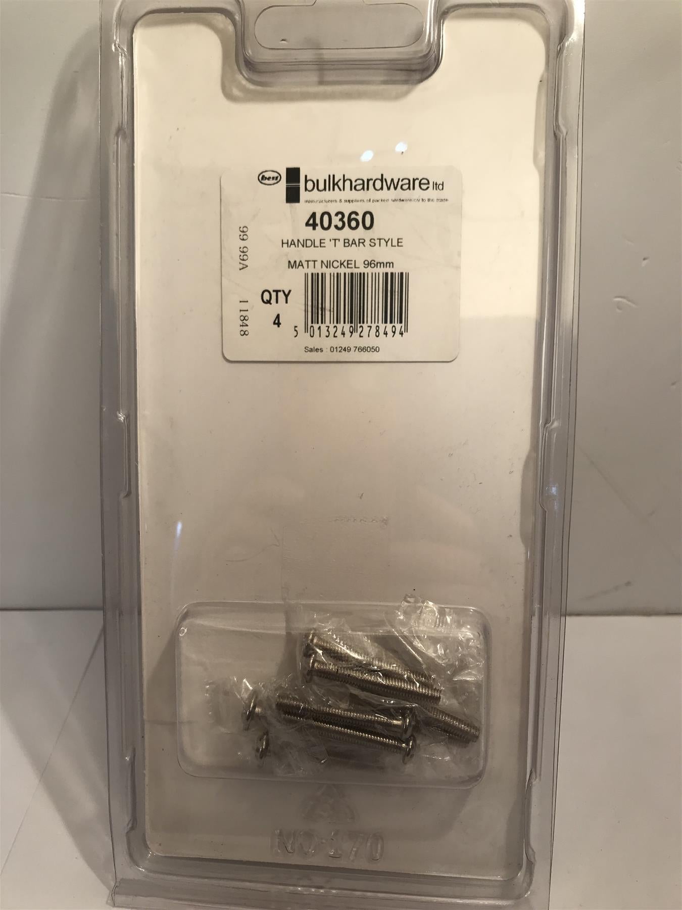 T Bar Cabinet Door Handles Matt Nickel 4 Pack 96mm