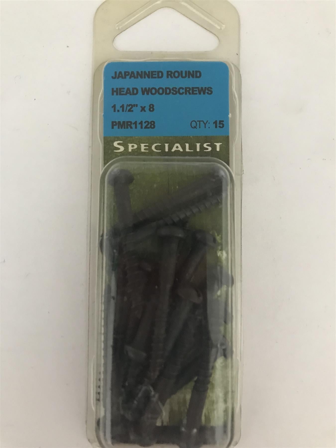 Specialist Japanned Round Head Wood Screw 1.1/12" x 8 PMR1128 Pack 15