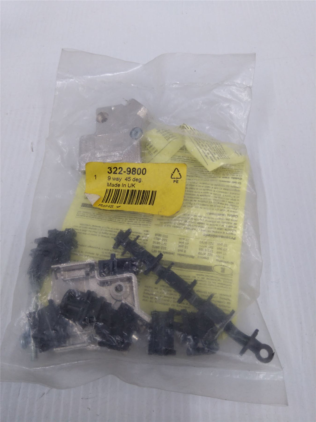 NEW 9 WAY 45 DEG ENTRY METALLISED PLASTIC SHIELDED SUB 'D HOOD 322-9800