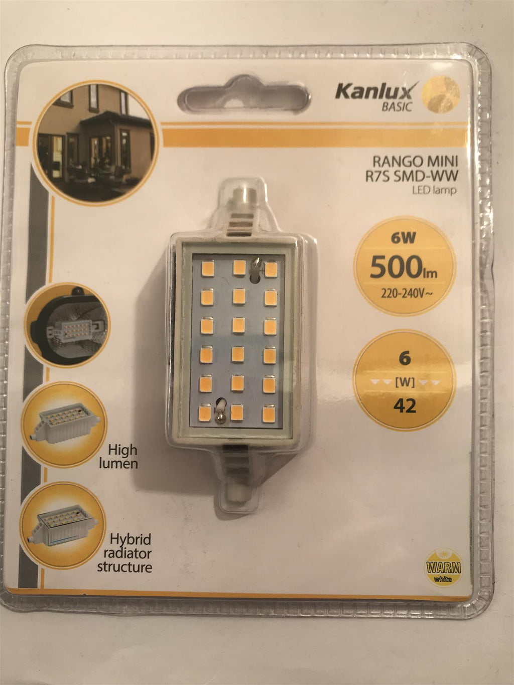 Kanlux Rango Mini R7S SMD-WW LED Lamp 6W 500lm 3000k Warm White 15099