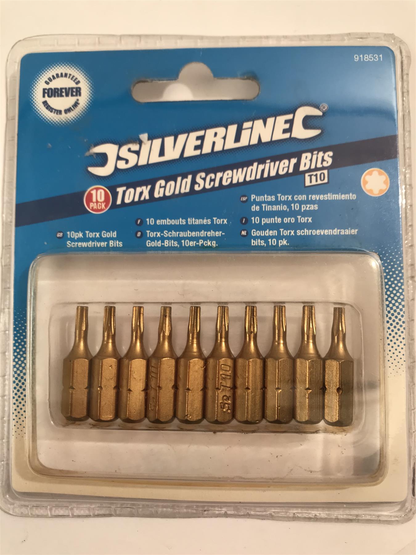 Silverline Torx Gold Screwdriver Bits T10 10 pack 1/4” Hex  918531