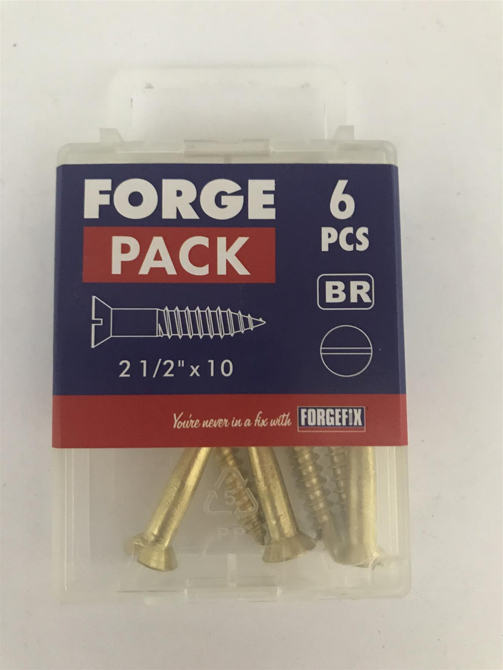 Forgefix Wood Screw Slotted CSK Brass 2 1/2" x 10  FPCSK21210BR  Pack 6