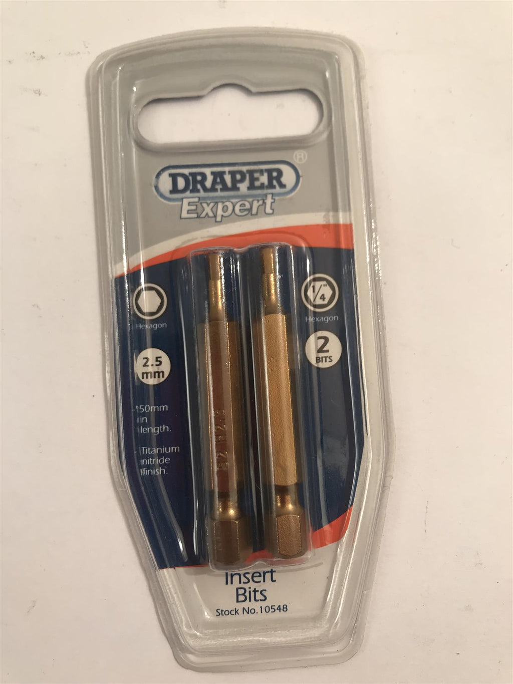 Draper Expert 1/4"  2.5mm Hexagon Insert Bits 50mm Long (2 Pack) 10548
