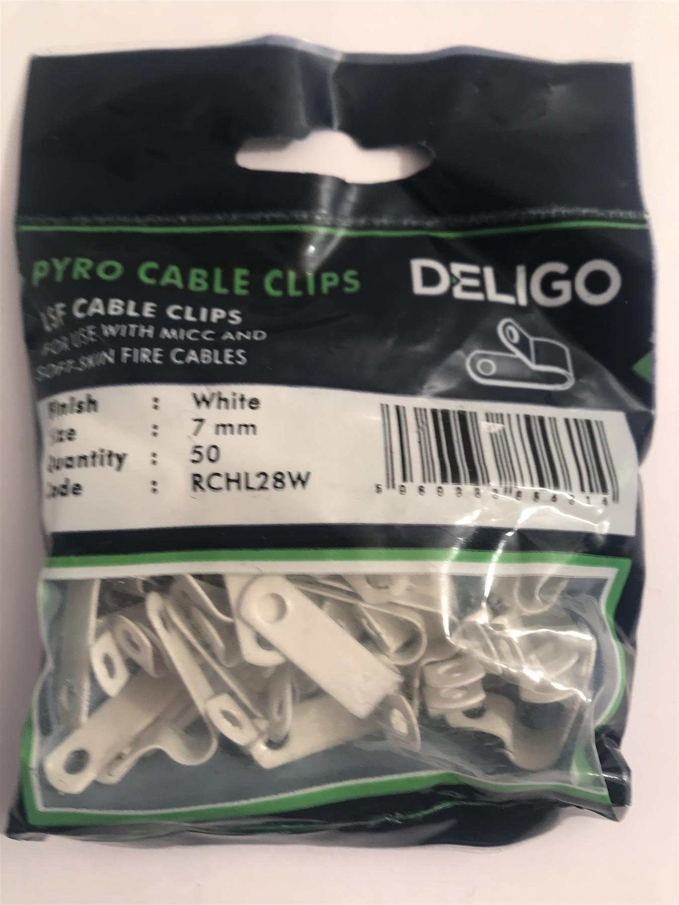 Deligo LSF Coated White Pyro Cable Clips 7mm RCHL28W (50 Pack)