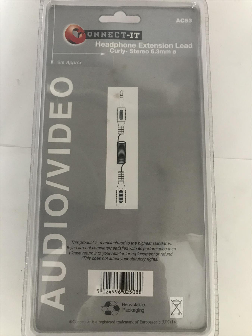 Connect-It Headphone Extension Lead Curly-Stereo 6.3mm  AC53