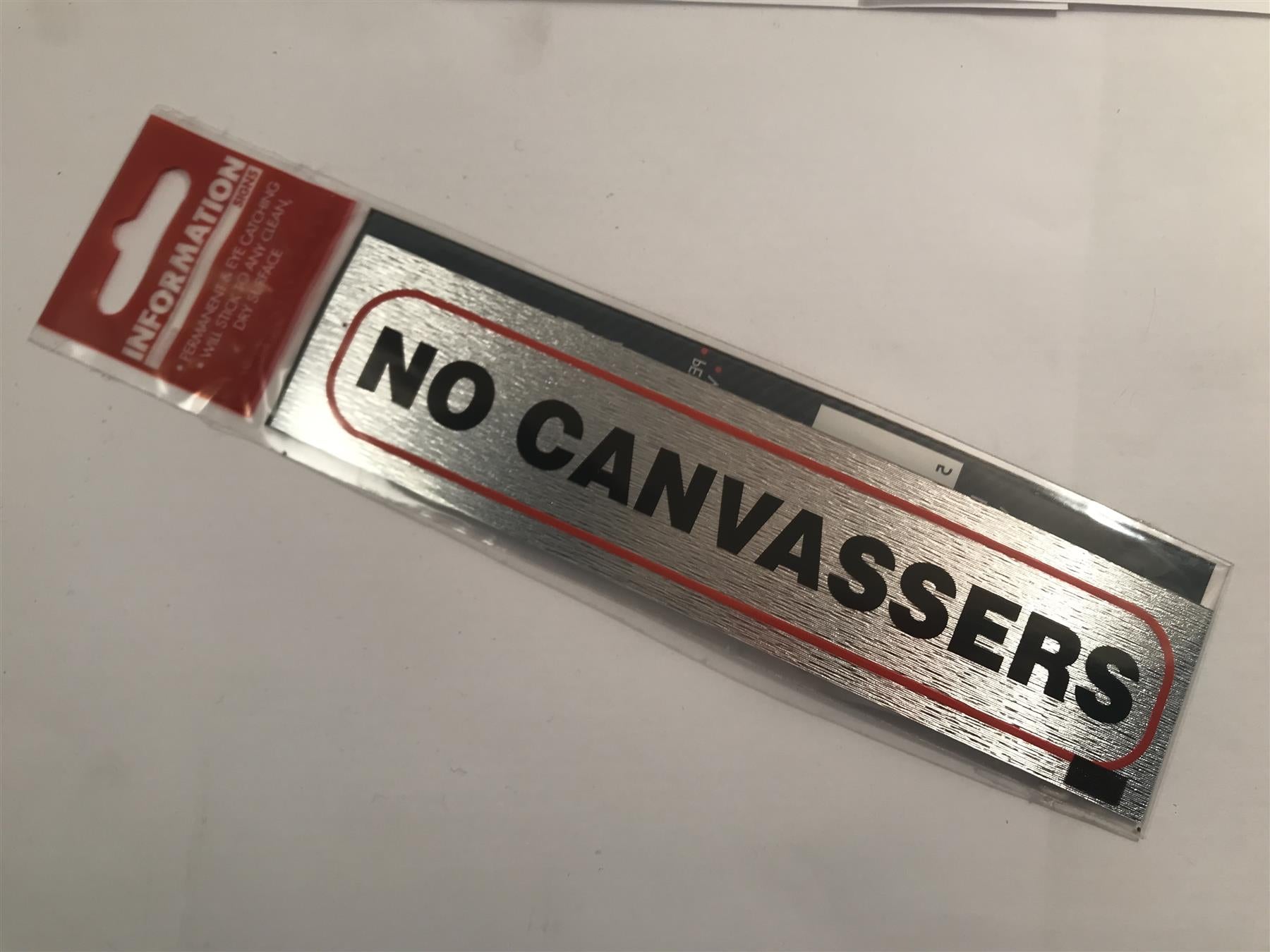 No Canvassers - Brushed Metallic Adhesive Sign