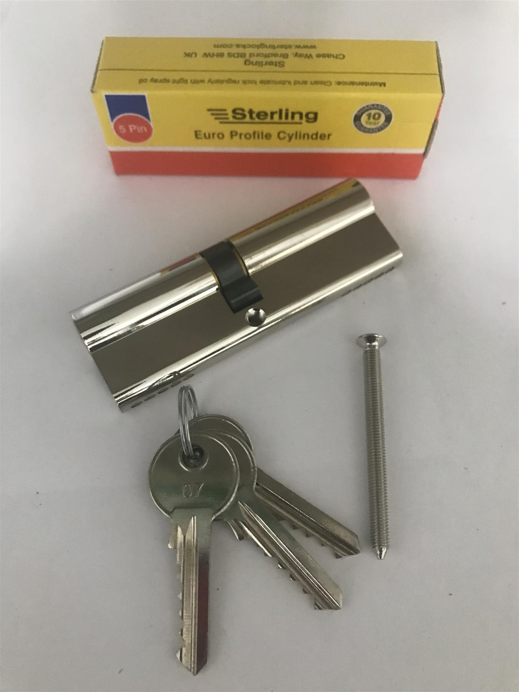 Sterling EPN4550 Double Euro 5 Pin Cylinder 95mm (45x50), Polished Nickel