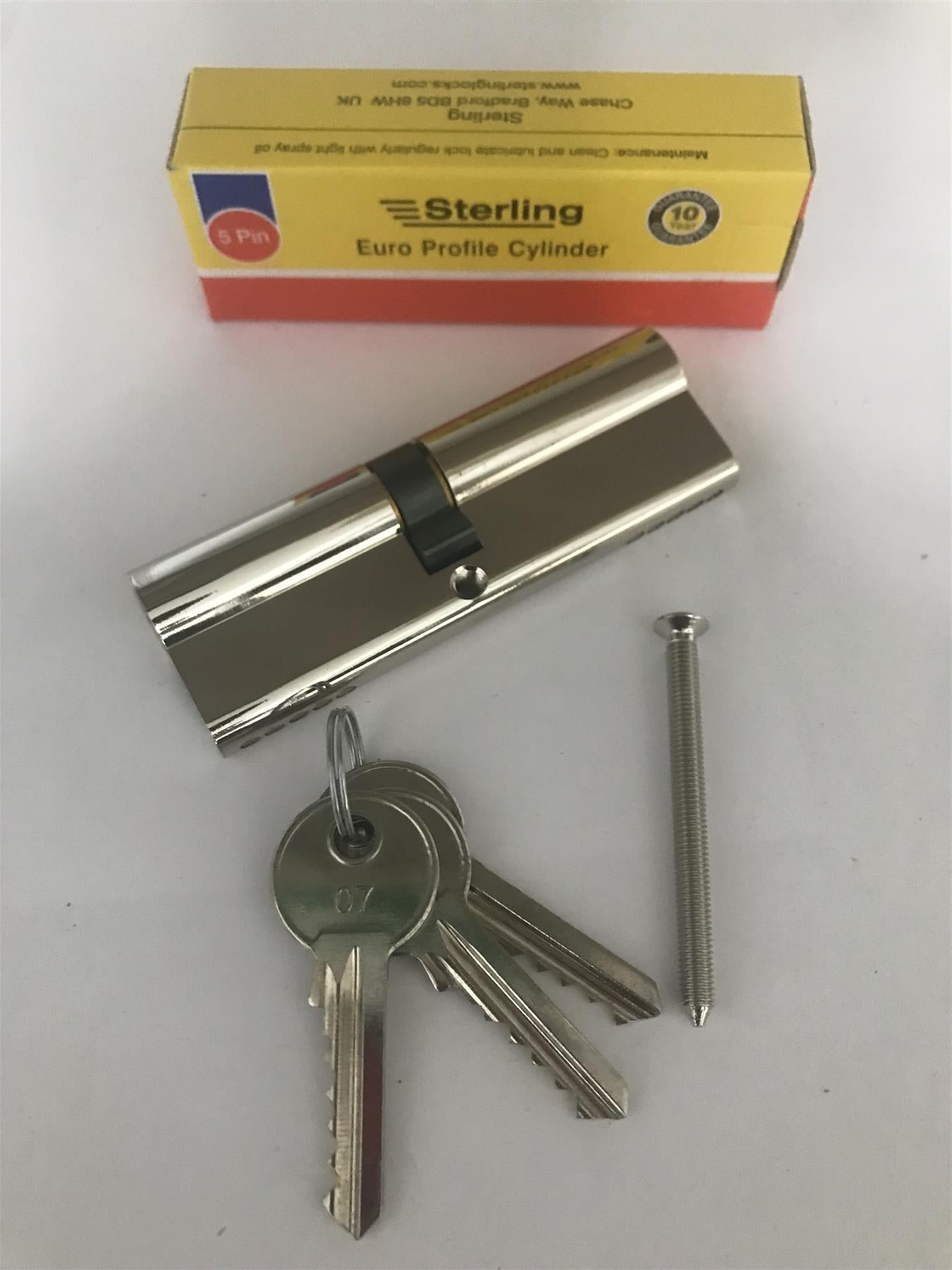 Sterling EPN4550 Double Euro 5 Pin Cylinder 95mm (45x50), Polished Nickel