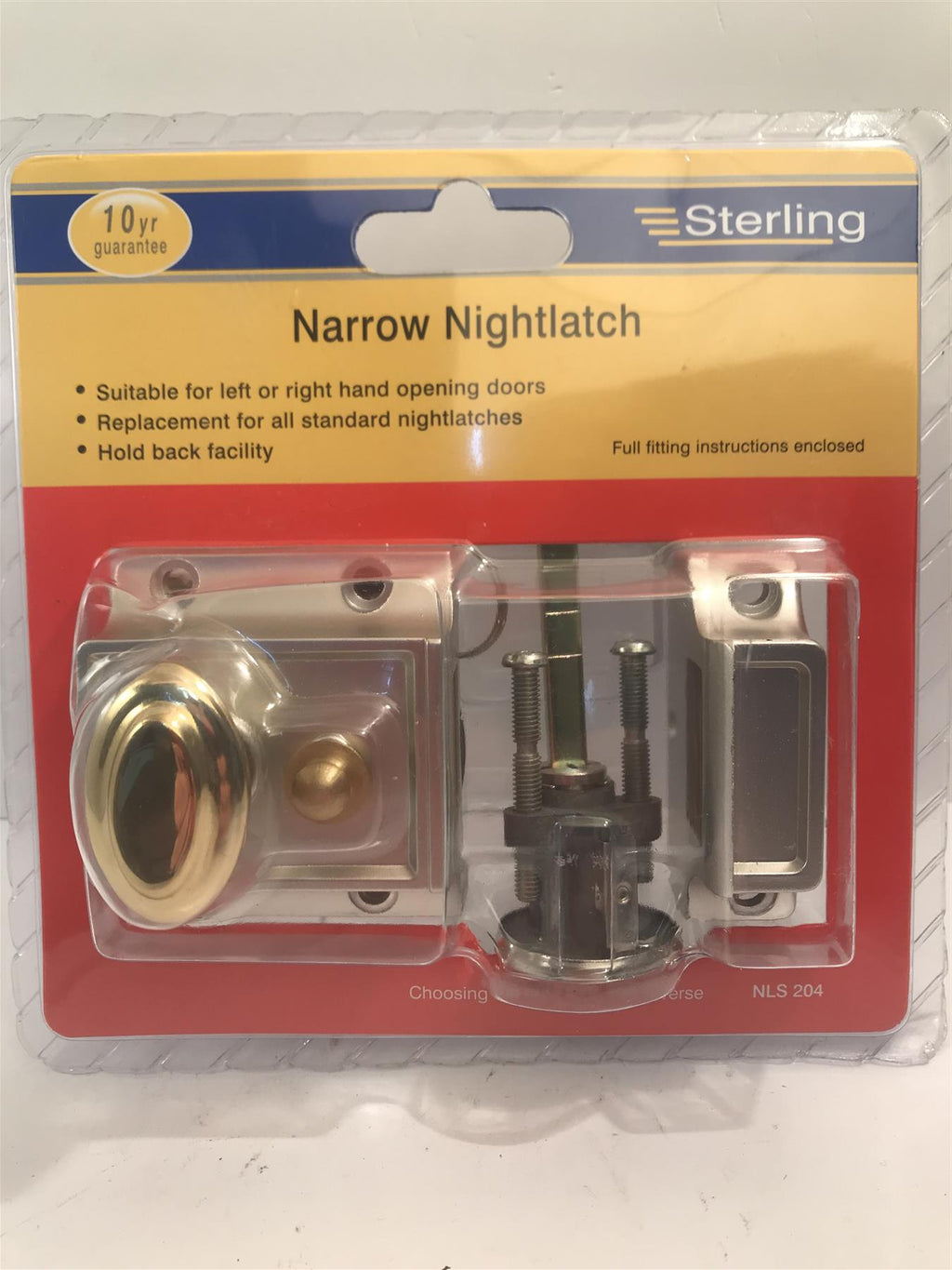 Sterling Narrow Nightlatch Satin Chrome/Brass  NLS204