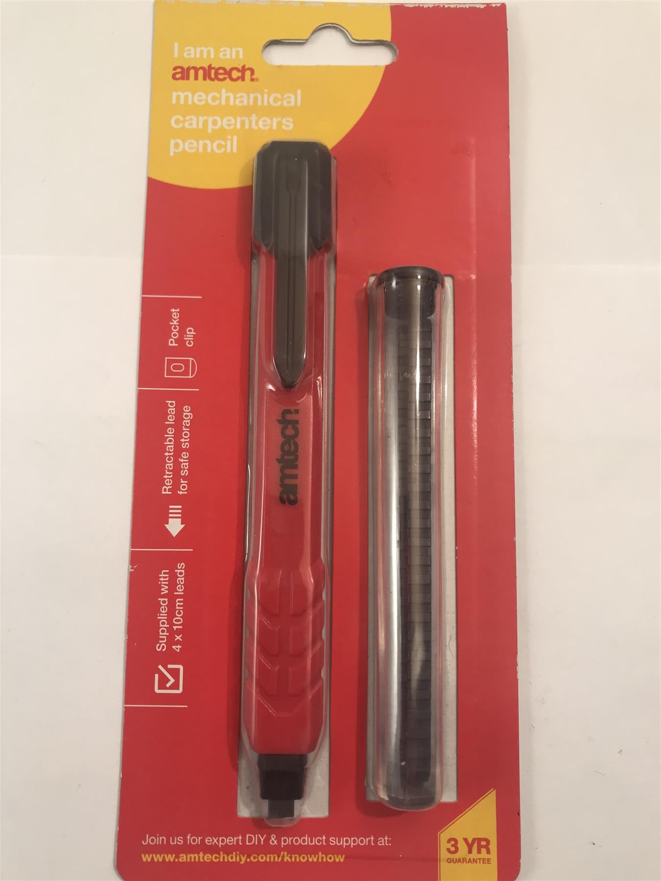 Am-tech Mechanical Carpenters Pencil with 4 x 10cm Leads Rugged ABS Case