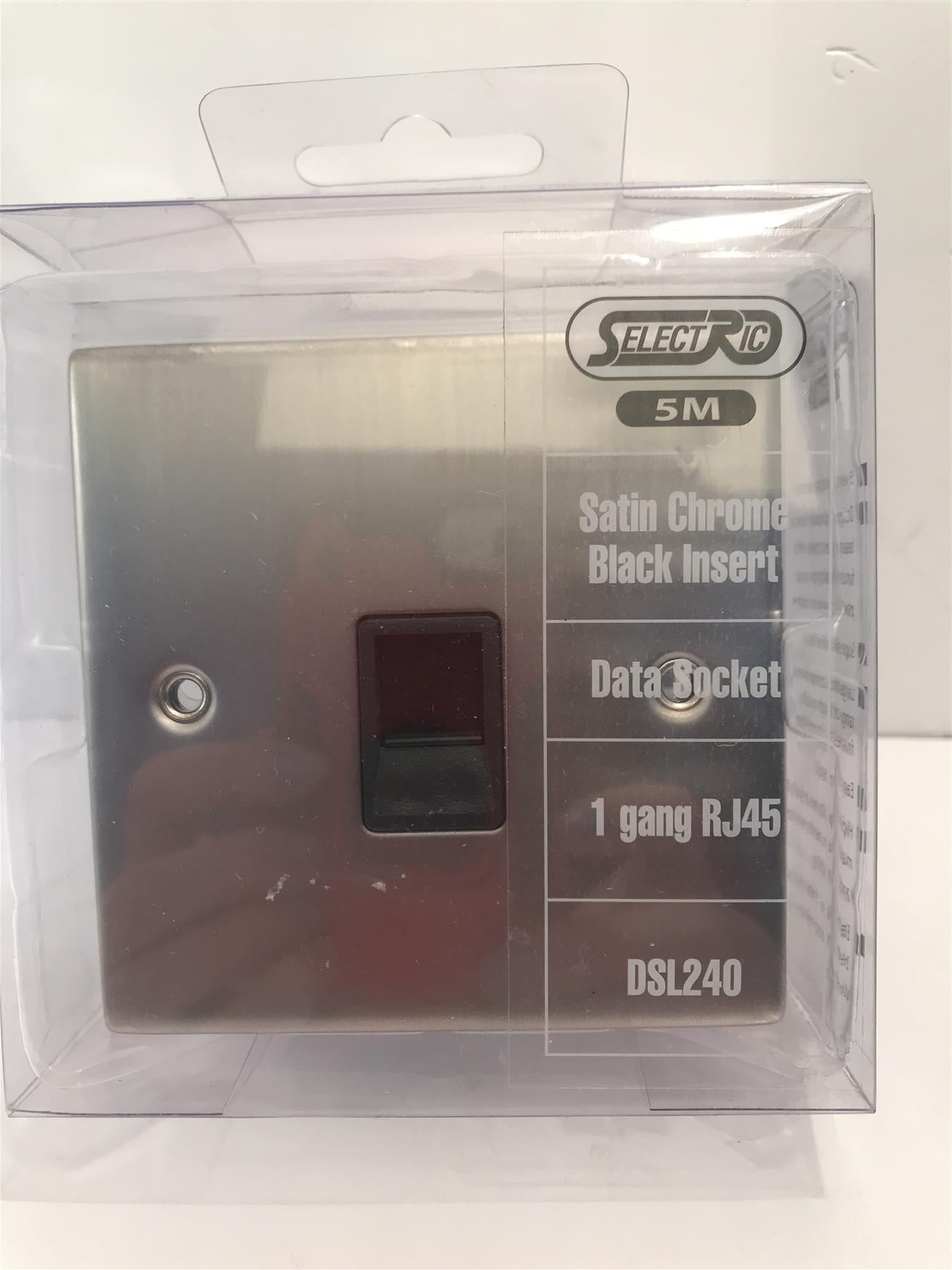 Selectric 5M Satin Chrome Black Insert Data Socket 1 Gang RJ45  DSL240