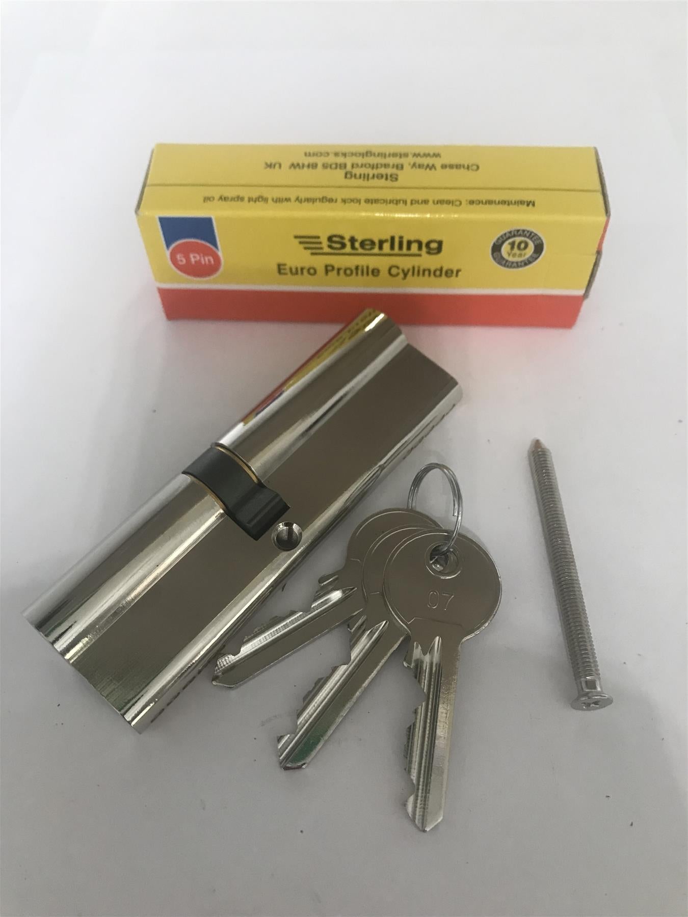 Sterling EPN4555 Double Euro 5 Pin Cylinder 100mm (45x55), Polished Nickel