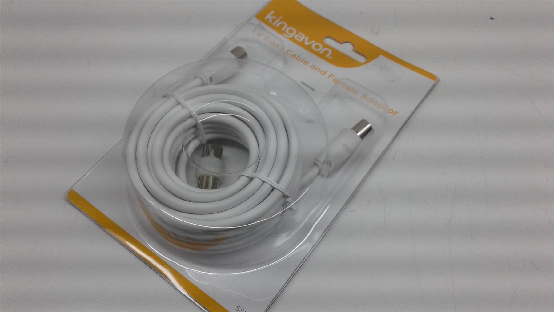 5 Metres TV Coax Cable And Female Adaptor | Double Ended Female Socket Adaptor