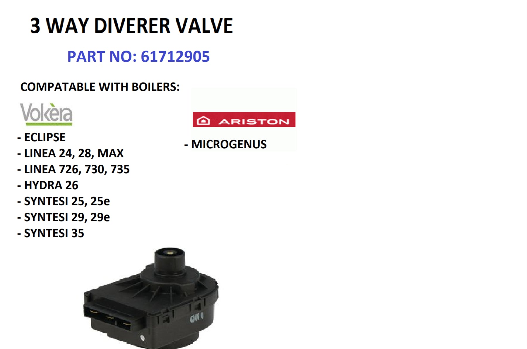 NEW Vokera Linea SYNTESI 3 WAY Diverter Valve Motor 61712905