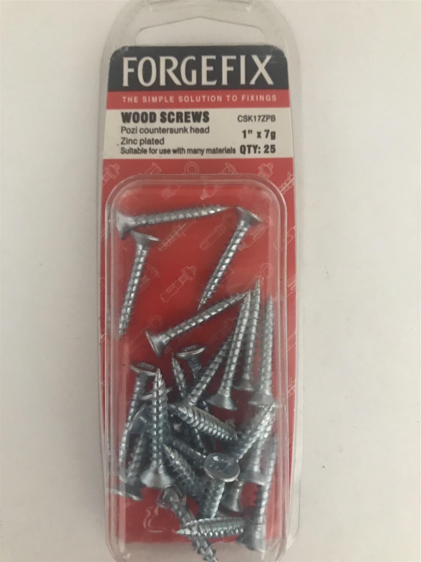 Forgefix 1" x 7g Pozi Countersunk Wood Screws  CSK17ZPB Pack 25