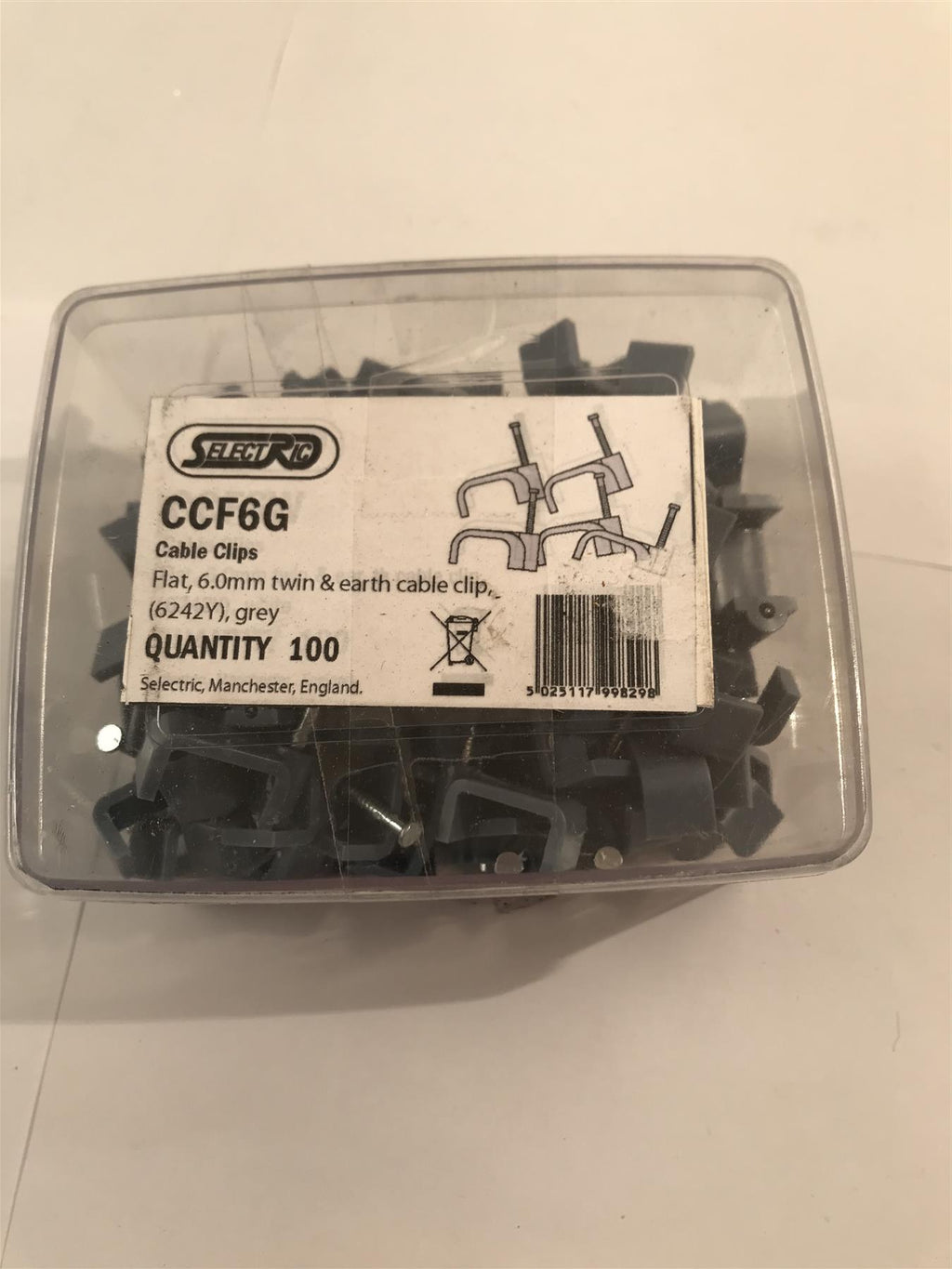 Selectric  Flat 6mm Twin & Earth Cable Clip Grey  x 100  CCF6G