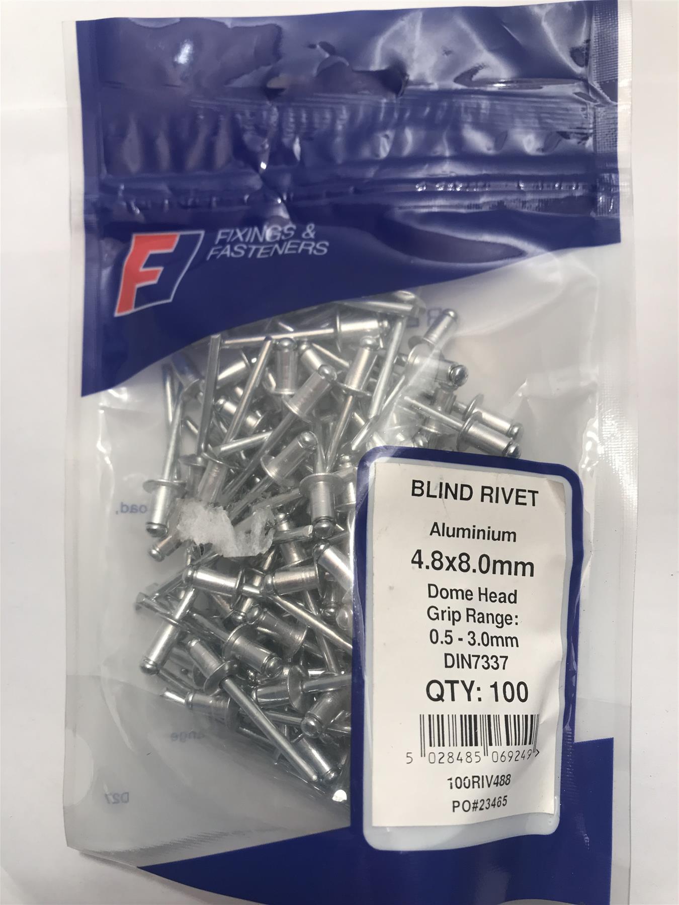 Forgefix Aluminium Dome Head Blind Rivet 4.8 x 8.0mm  (Pk 100) 100RIV488
