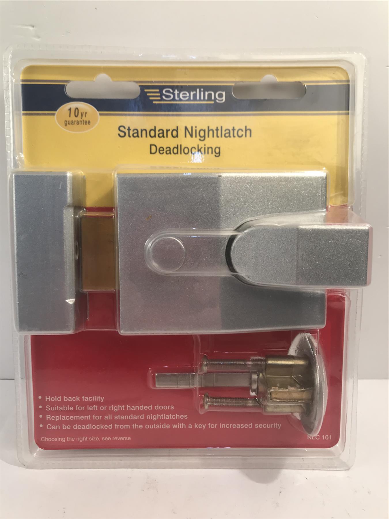 Sterling Double Locking Night Latch Silver 60mm - NLC101