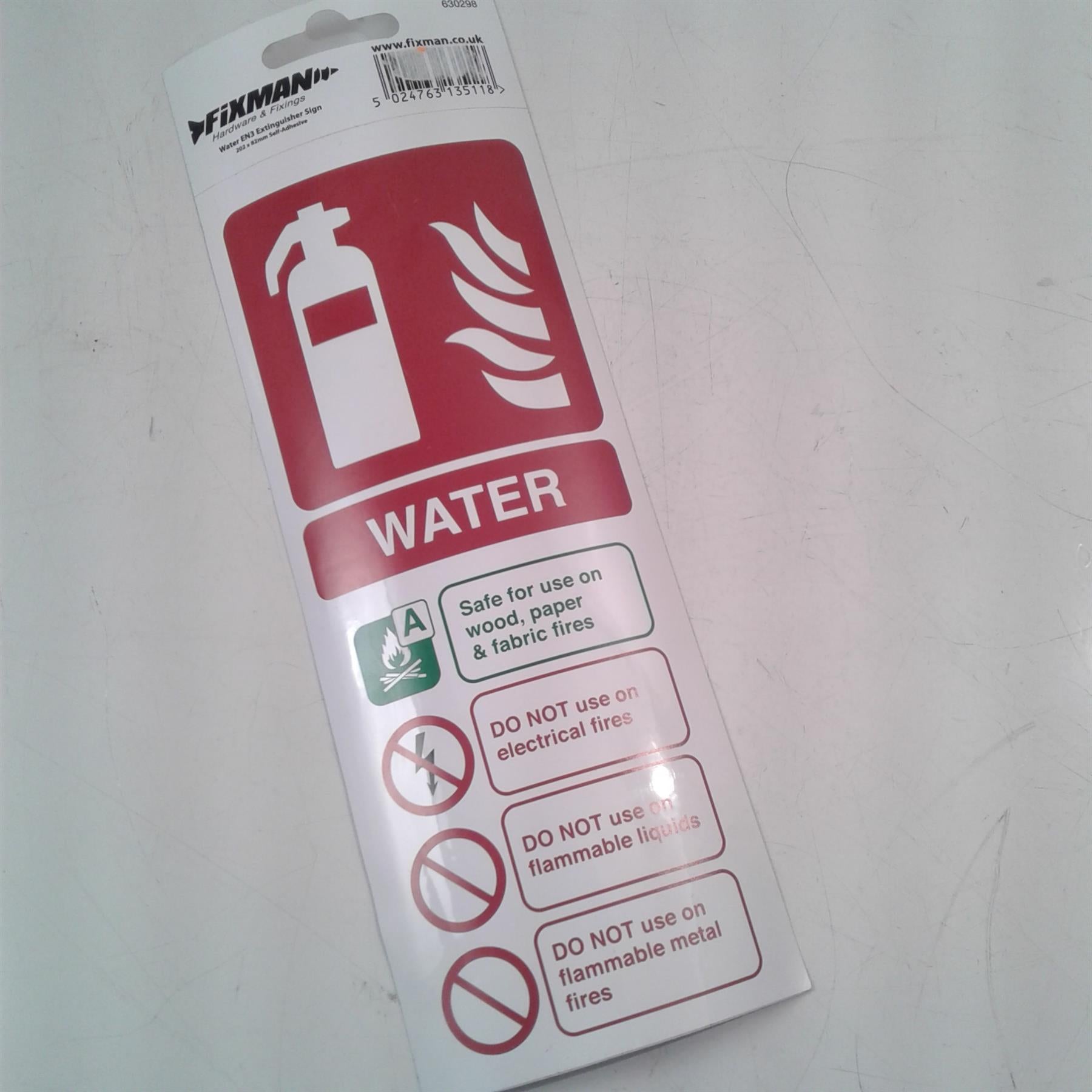 Water EN3 Extinguisher Sign 202 x 82mm self-adhesive
