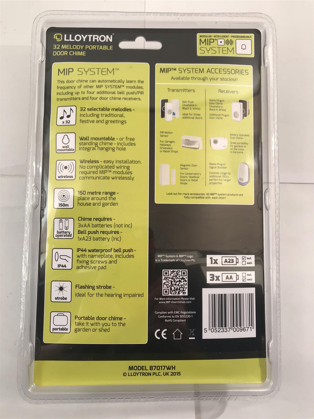 Lloytron Linkable/Wireless 32 Melody Portable Door Chime  Battery Op  B7017WH