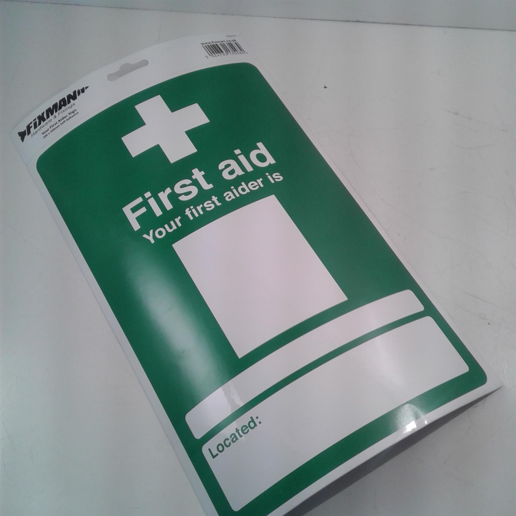 Fixman Your First Aider Adhesive Sign 200 x 300mm