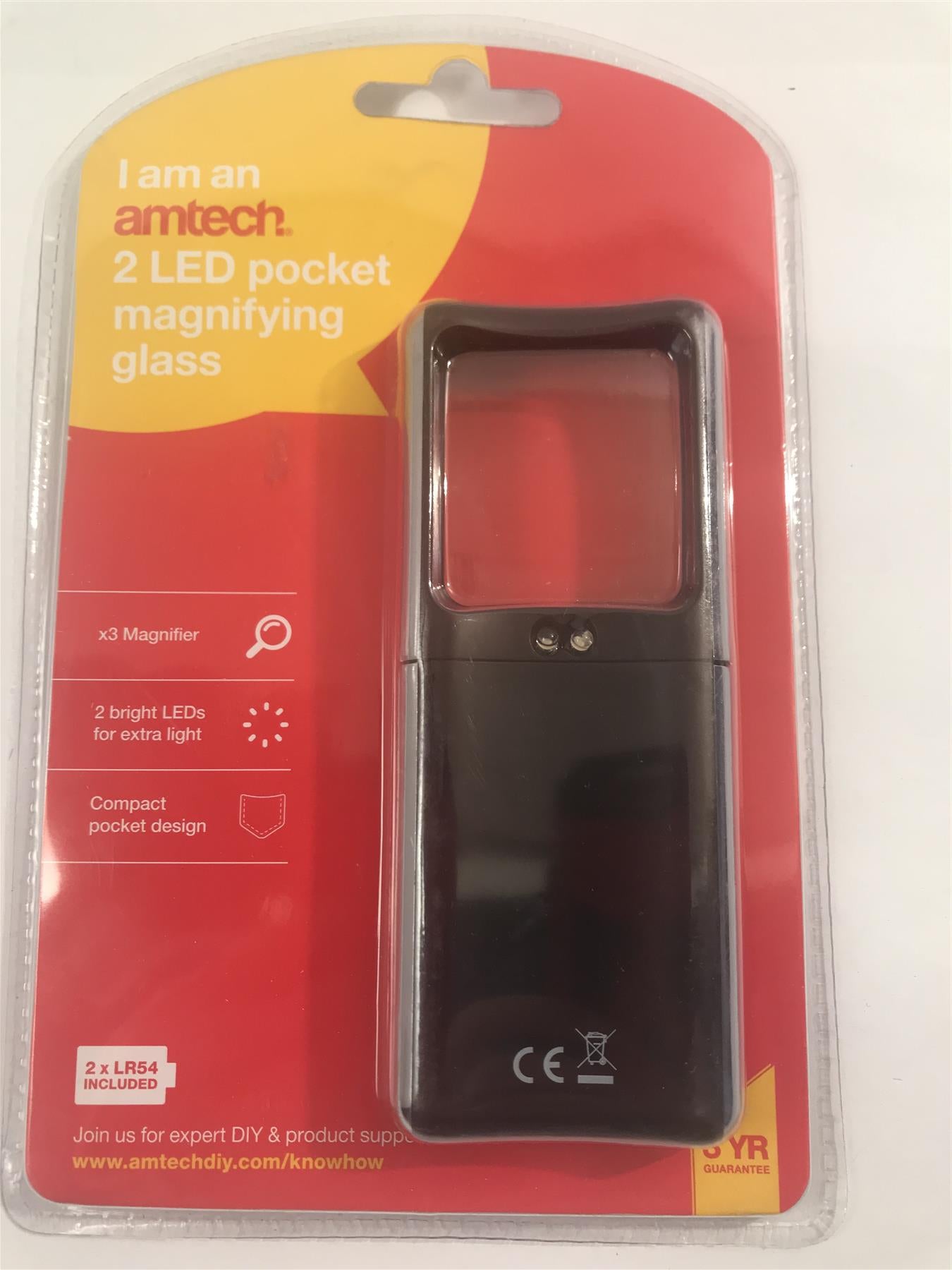 Amtech S2928 2 LED Pocket Magnifying Glass X3 Magnifier