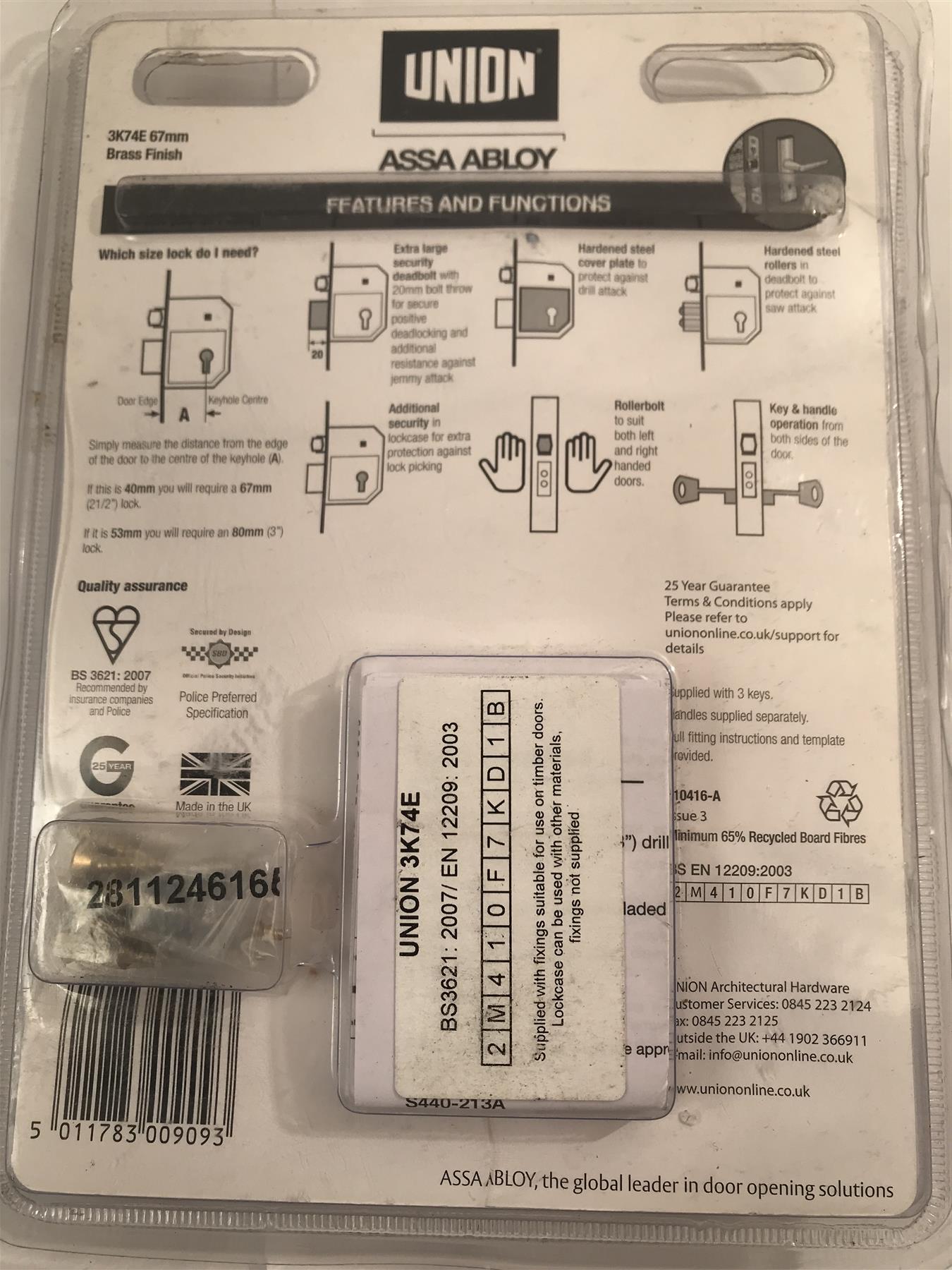 Union Brass  BS3621 5 Lever Mortice Sashlock  67mm  3K74E