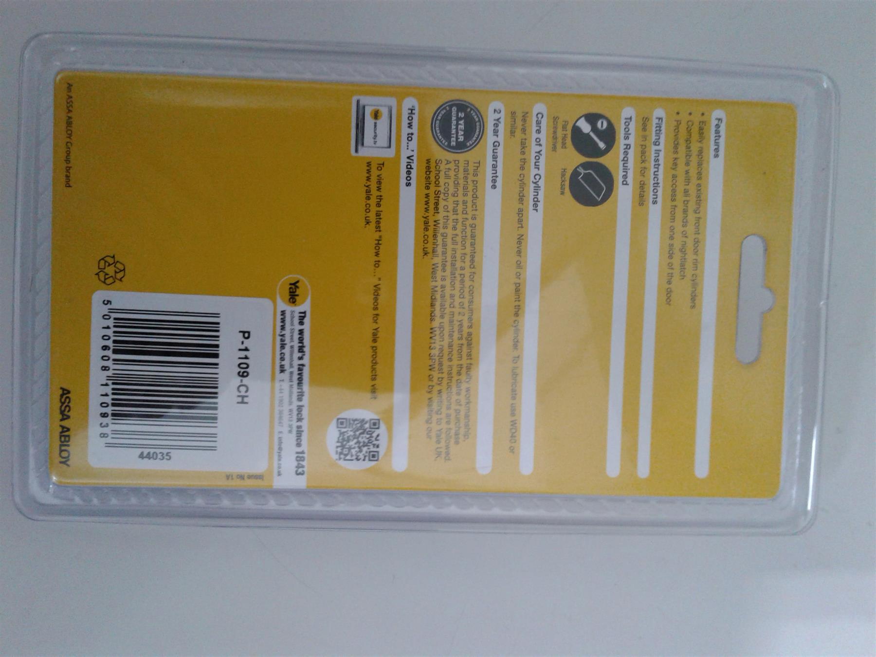 Yale Rim Cylinder  P-1109-CH
