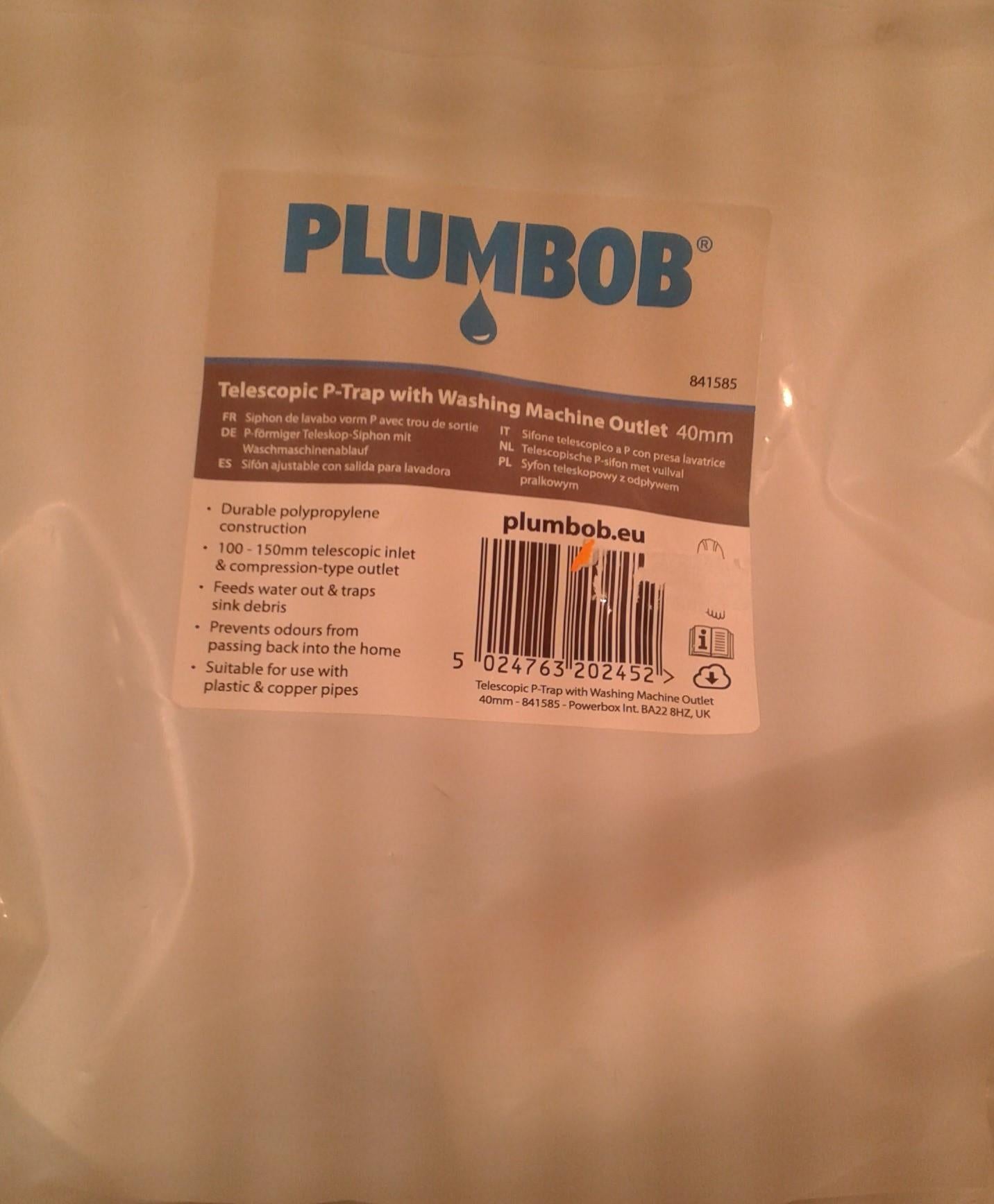 Plumbob Telescopic P-Trap with Washing Machine Outlet - 40m 841585