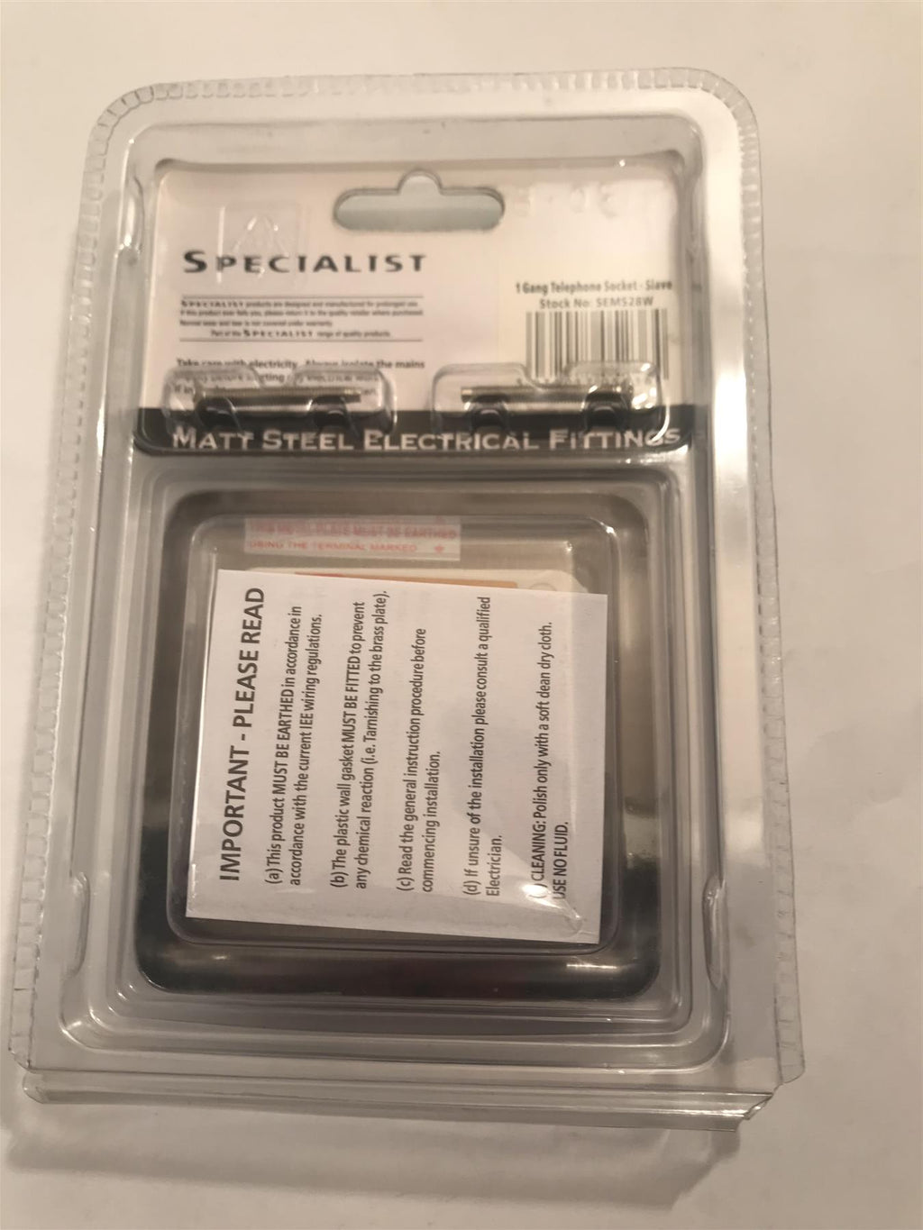 Specialist 1 Gang Phone Socket Slave Satin Chrome White Insert  SEMS28W