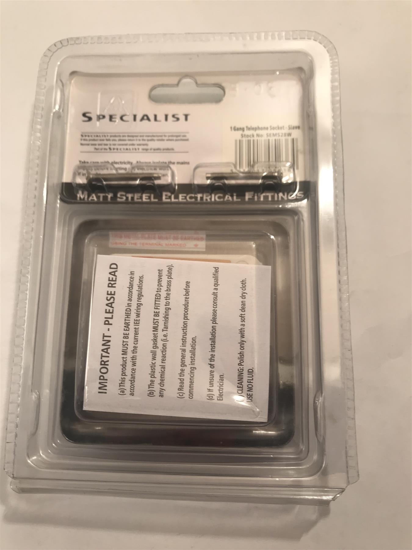 Specialist 1 Gang Phone Socket Slave Satin Chrome White Insert  SEMS28W