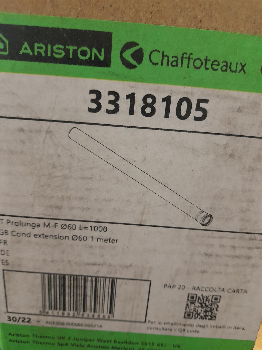 Ariston 3318105 Flue extension, (L)1000mm