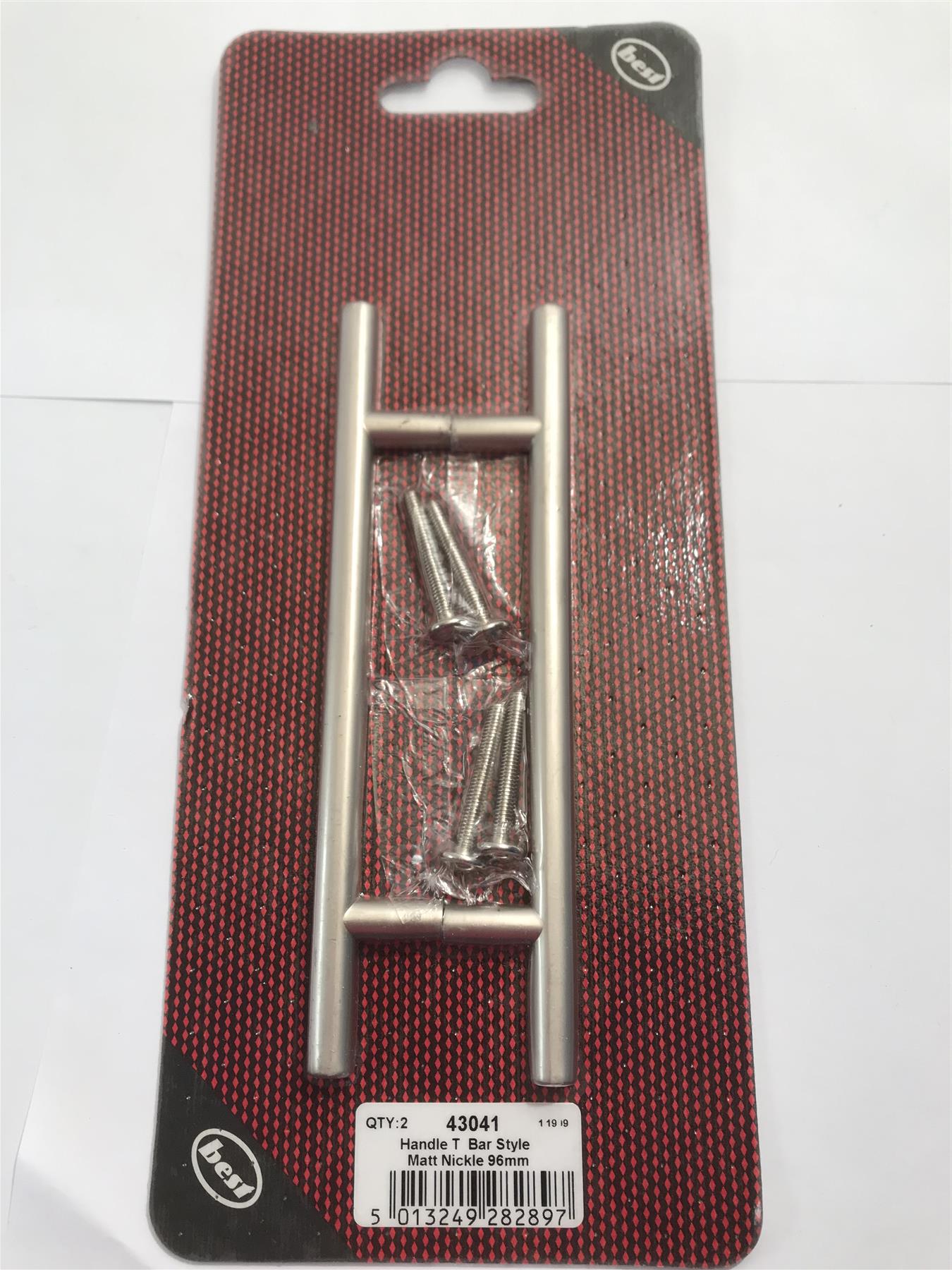 T Bar Cabinet Door Handles Matt Nickel 2 Pack 96mm 43041