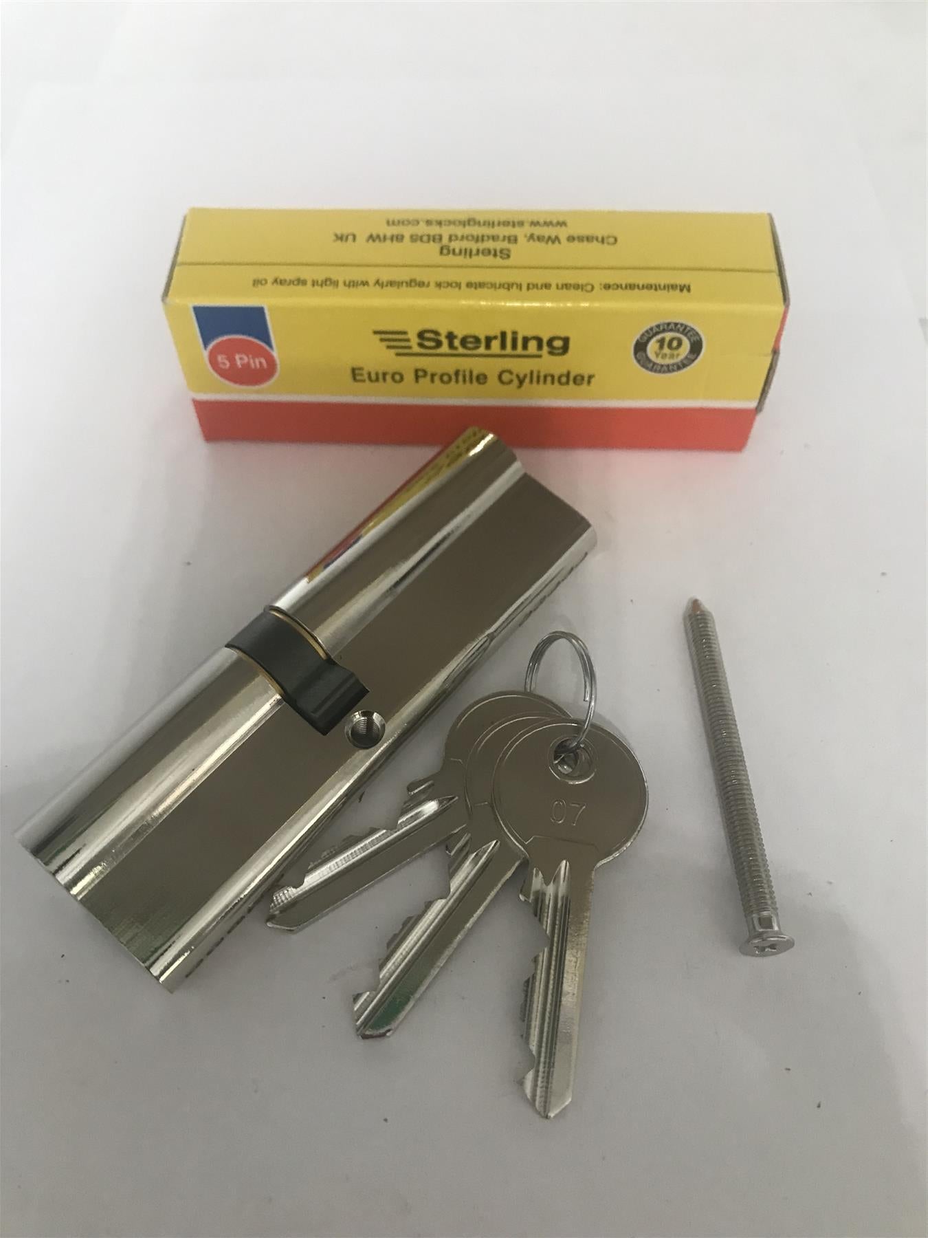 Sterling EPN4555 Double Euro 5 Pin Cylinder 100mm (45x55), Polished Nickel