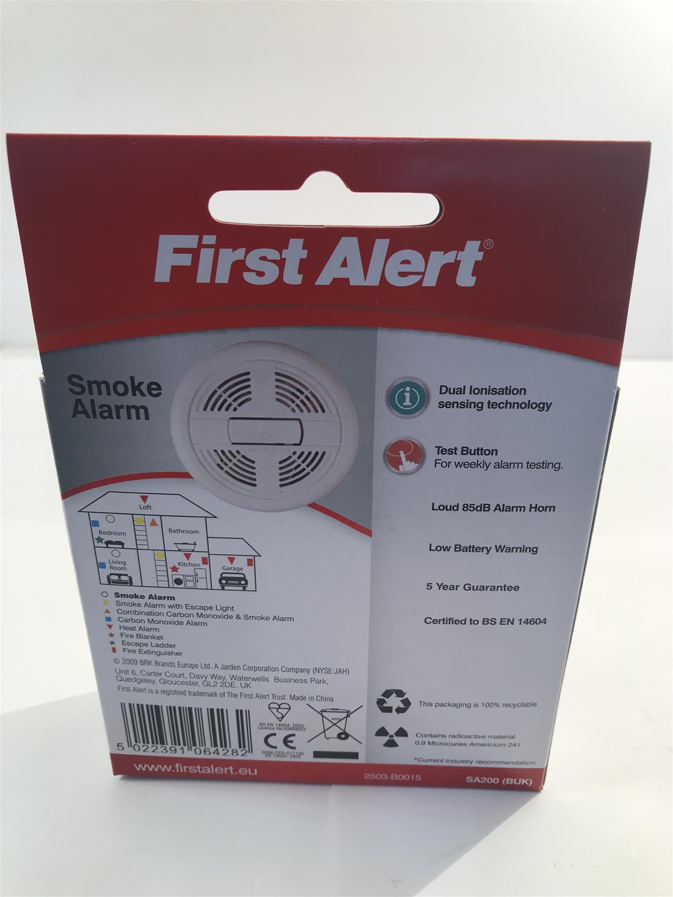 First Alert SA200 Ionisation Smoke Alarm with Test Button