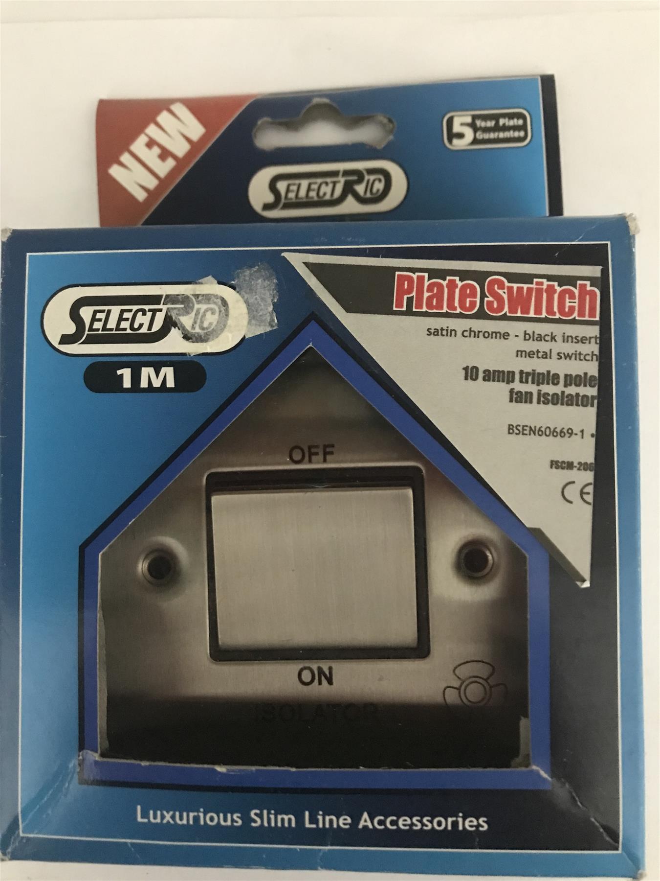 Selectric 1M 10A 3 Pole Fan Isolator Switch Black Insert Satin Chrome FSCM-206
