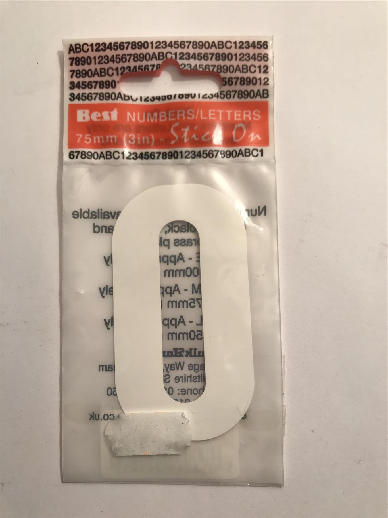 Best White Number 0 Self Adhesive 1½" x 3" 42307