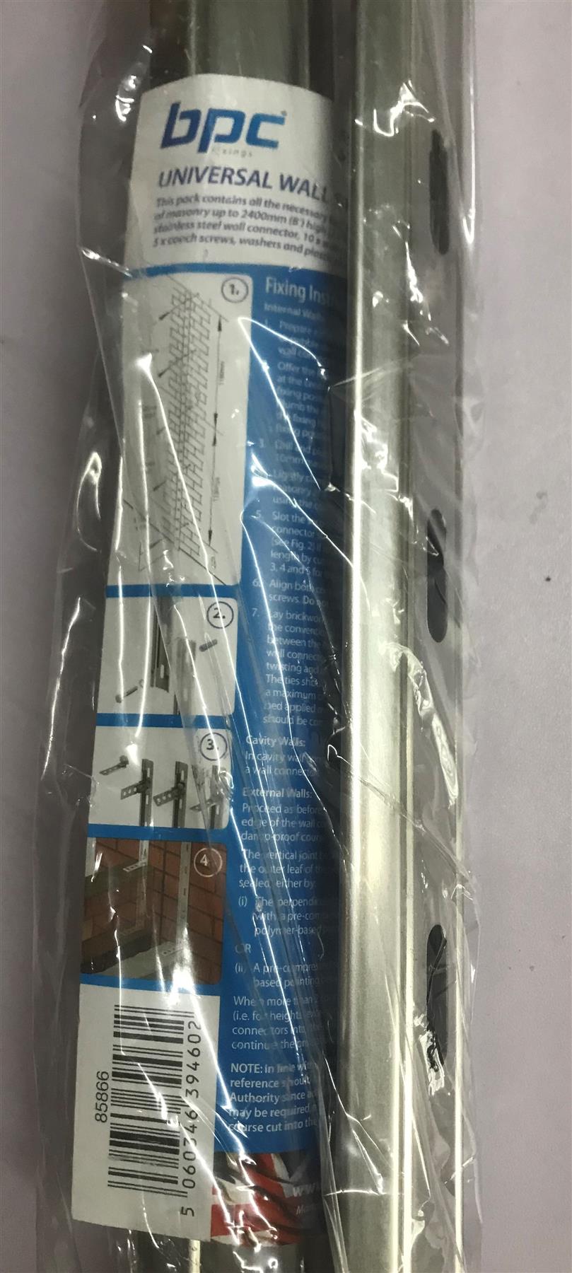 BPC Universal Wall Starter Kit 1200mm x 2 Stainless Steel  - Incl. Fixings 85866